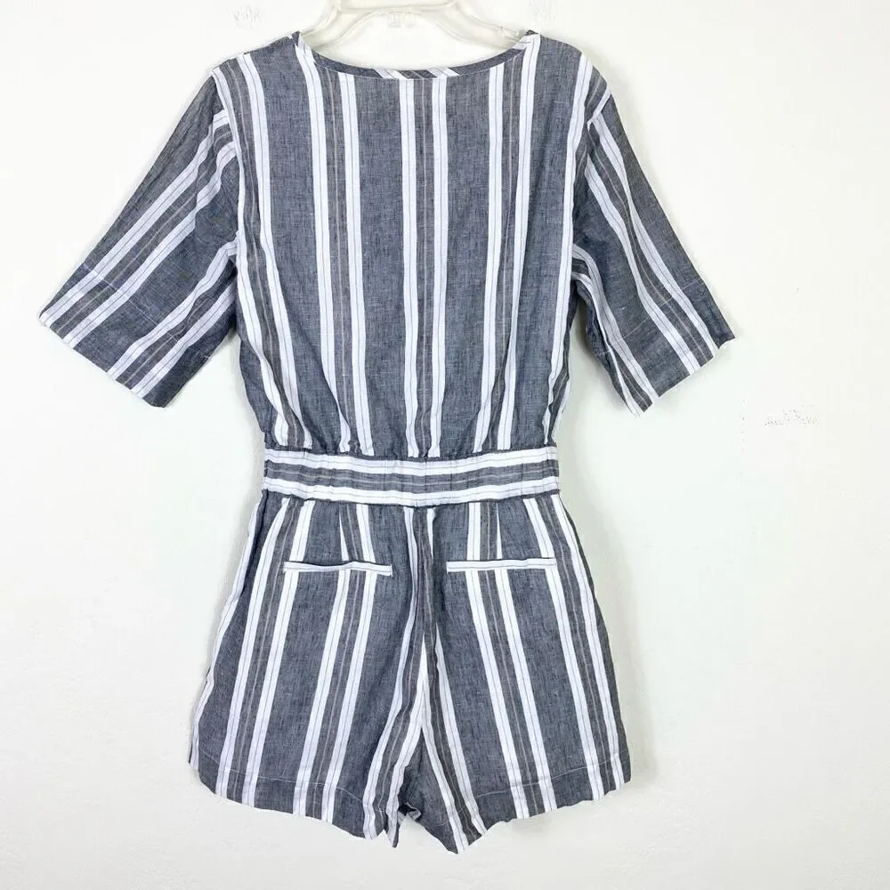 NWT Banana Republic Grey & White Linen Blend Belted Waist Short Romper Playsuit
